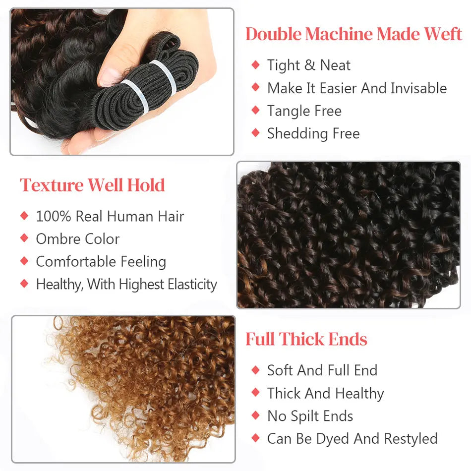 Ombre Human Hair Bundles 1B/4/30 Kinky Curly Hair Extensions Afro Curly Brazilian Ombre Remy 100% Human Hair Weave 1B/4/27 Color