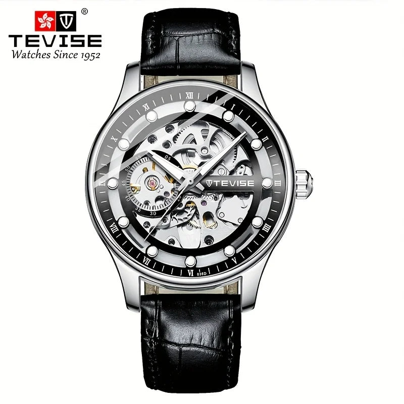 TEVISE Automatic Mechanical Watch for Men Waterproof Fashion Skeleton Casual Wristwatch Luminous Glow in Dark Gift for Men