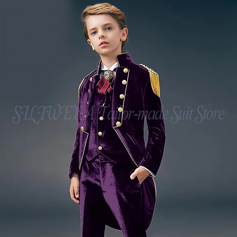 Blue Suede Slim Fit Boys' Suit Three Piece Set 2023 New Unique Tassels Design Children's Gentleman Handsome Clothing костю