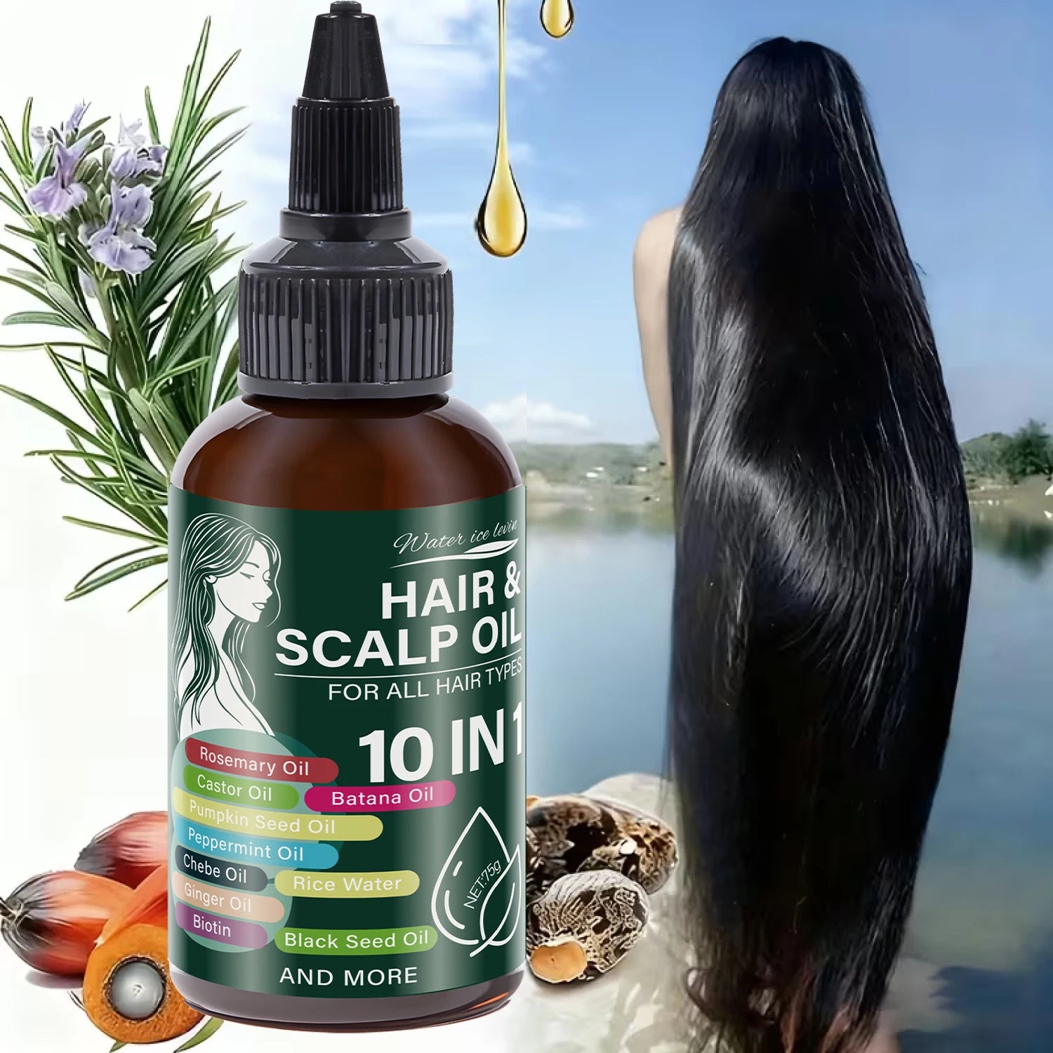 Hair Growth Oil with Castor Oil & Rosemary，10 Natural Oils Blend for Hair & Scalp, All Hair Types, BOGO Free, Fast Ship