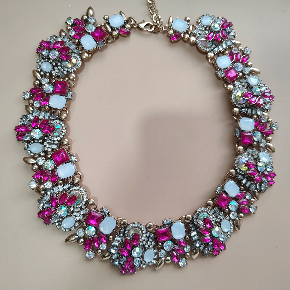 Elegant Jewellery Gifts for Her Women's Vintage Statement Earrings and Large Crystal Rhinestone Choker Necklace Jewelry Set