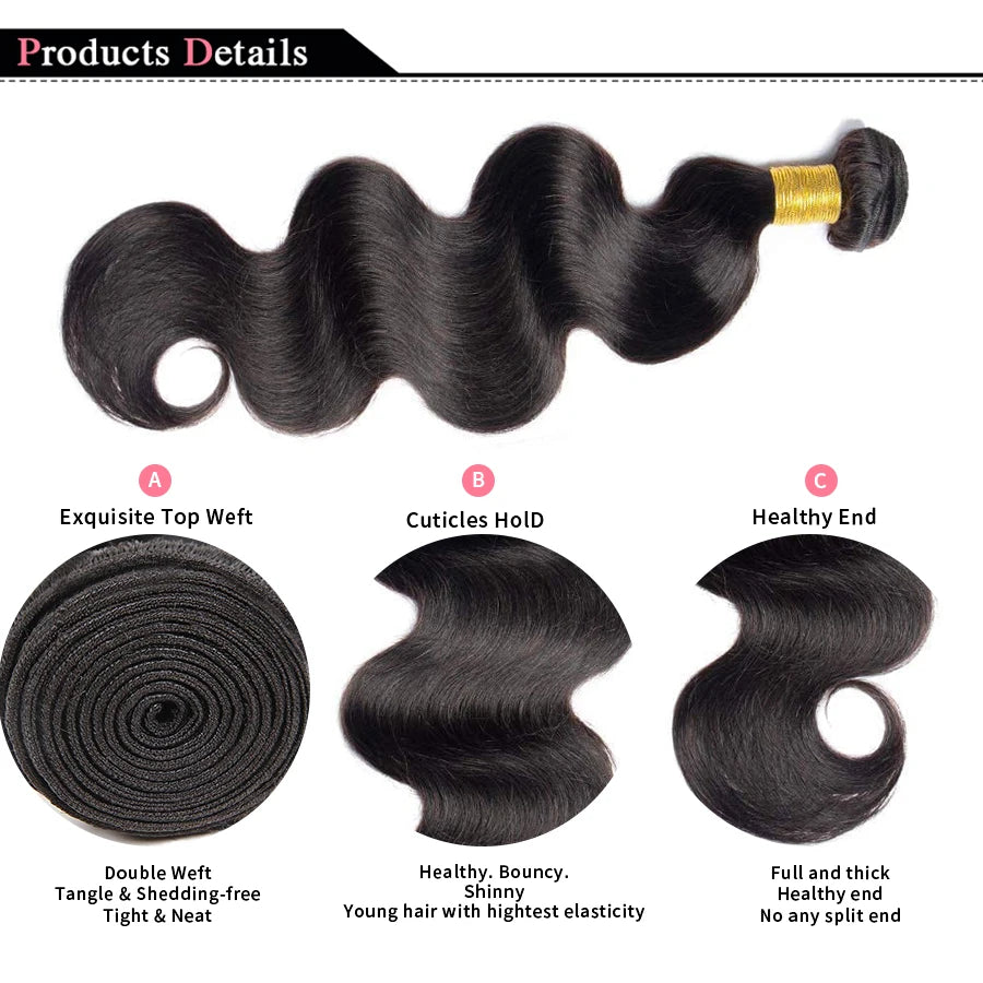 Body Wave Bundles Human Hair Brazilian Hair Weave Bundles Natural Black Human Hair Extensions 3 PCS Bundles