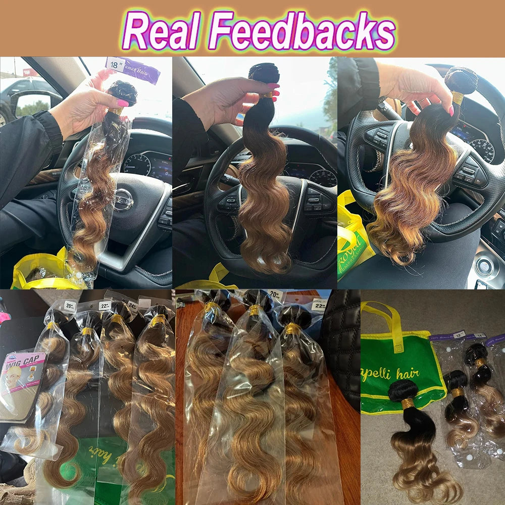 Honey Blonde Human Hair Bundles Body Wave Bundles Human Hair 1 3 4 Brazilian Human Hair Extensions 100% Remy Bundles Deal