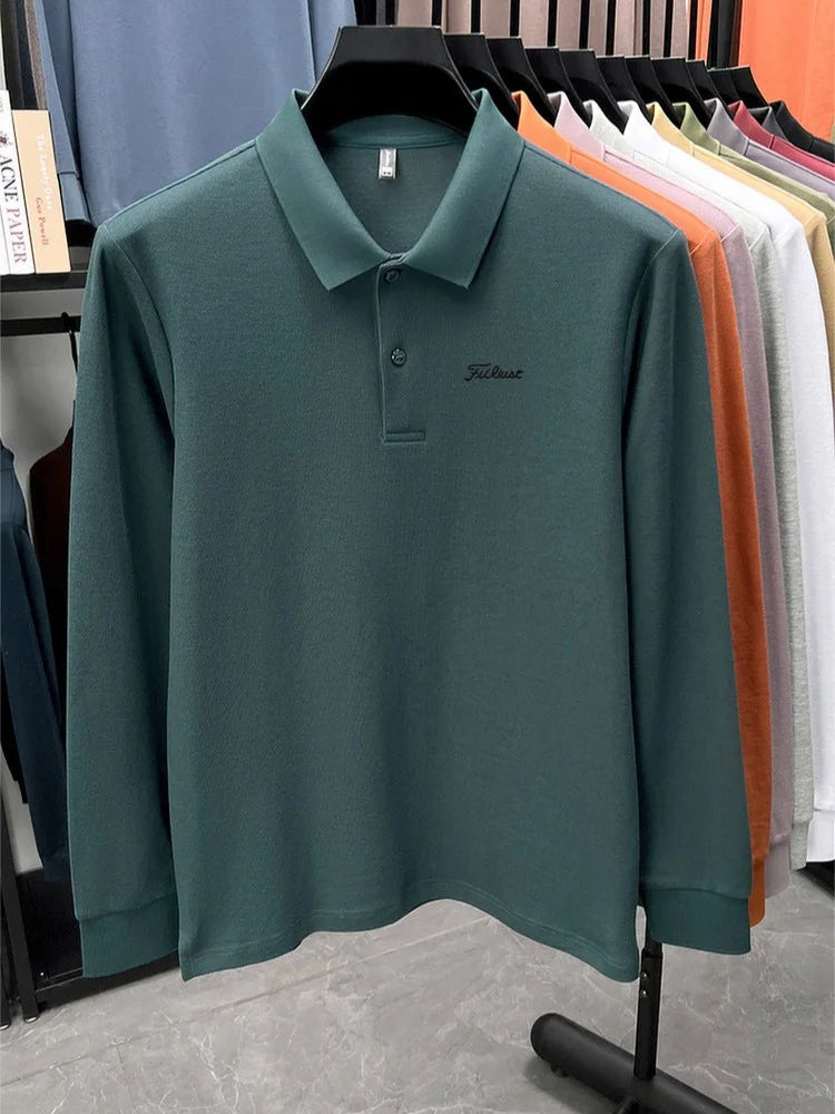 Golf brand Polo shirt long sleeved fashionable printed men's top spring new 100% cotton skin friendly comfortable casual T-shirt