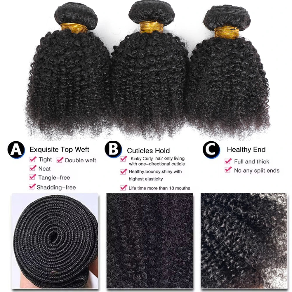 Brazilian Human Hair Bundles Afro Kinky Curly Bundles Human Hair Weaveing Remy Hair Extension For Women 1 2 3 Pcs Natural Color