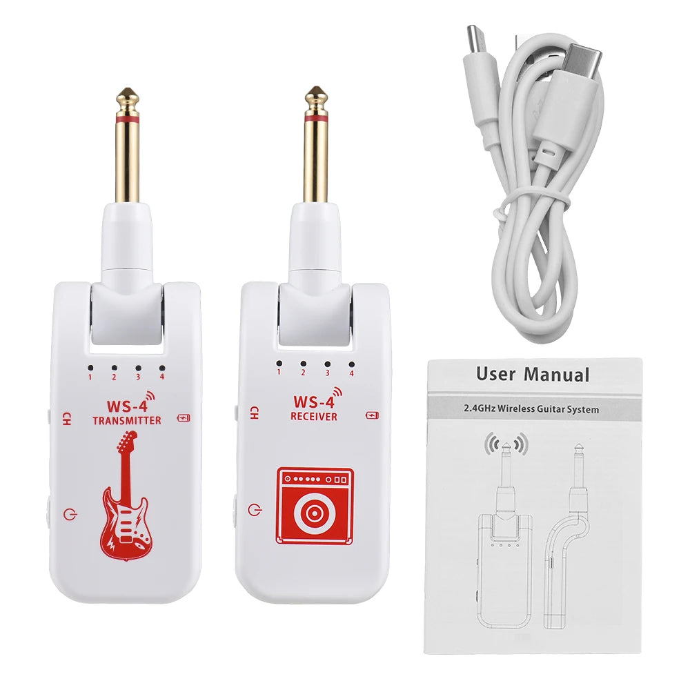 2.4G Wireless Guitar System Rechargeable Guitar Transmitter Receiver 48K/16bit Real-time Transmission Rotatable Plug for Guitars