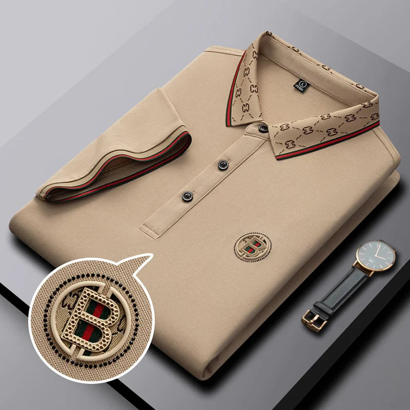 Men's short sleeved summer polo shirt high-end design exquisite smooth silk breathable wrinkle resistant hot selling T-shirt