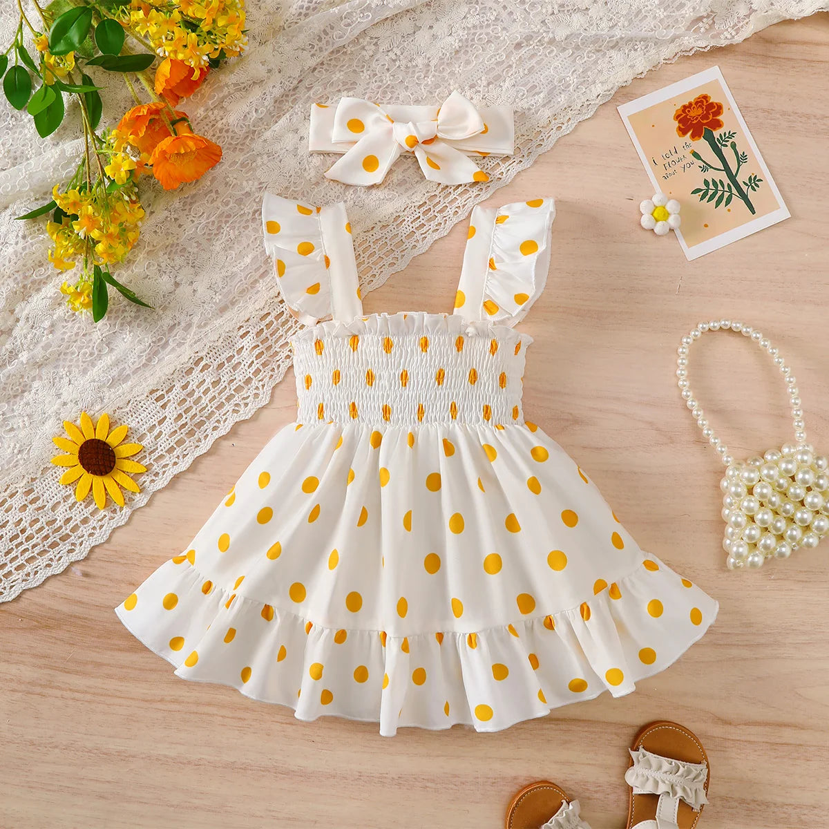 3-24Months Infant Baby Girl Golden Dot Slip Blue Dress Toddler Girl Summer Fashion Party Princess Dresses with Headband 2Pcs Set