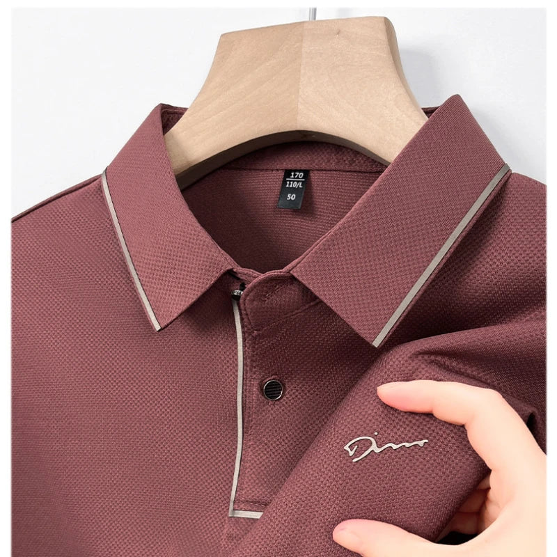 Men's Polo Shirt Seamless Premium Luxury Cool Fabric Business Casual Golf Slim Fit Blouse Collar Tshirt Anti Wrinkle Men Tee