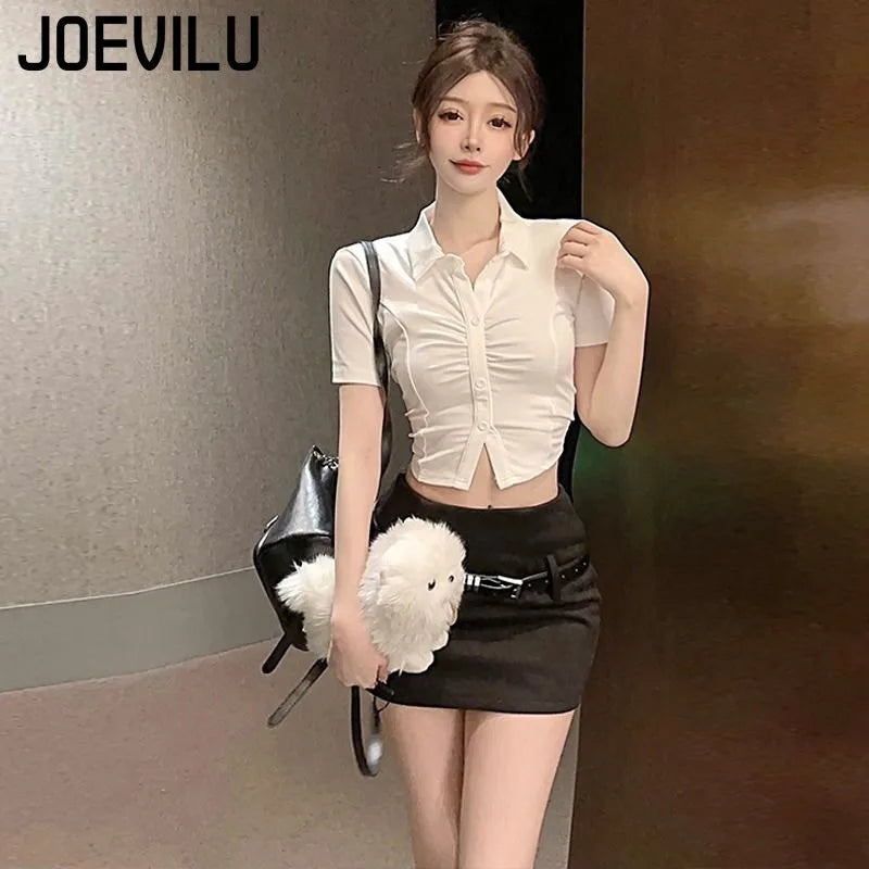 Women's Sexy Polo Shirt  Button Lapel Short Sleeve T-Shirt Summer Slim Waisted Neckline Tops Trendy Transparent Fashion Tops