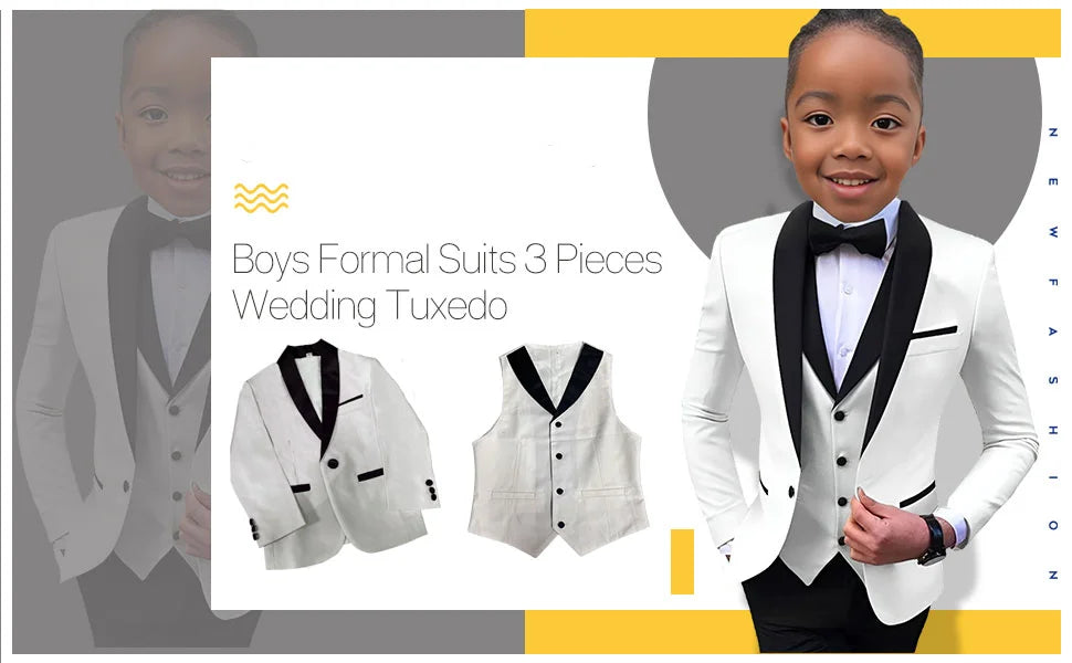 Boys Suit Wedding Tuxedo 3 Piece Shawl Collar Jacket Pants Vest Child Formal Blazer Set Slim Fit Outfit costume garcon mariage