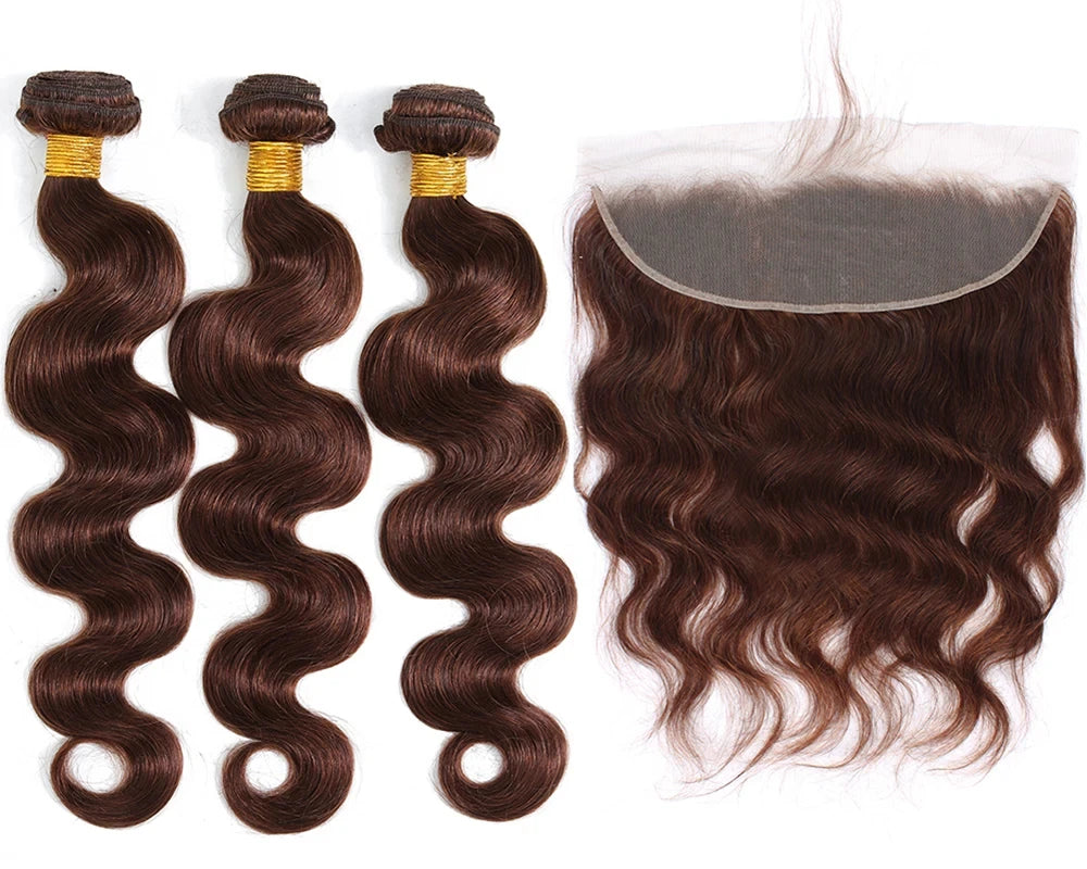 #4 Colored Body Wave Human Hair Bundles With Frontal Body Wave Hair Weaves Bundles With 13x4 Lace Frontal Bundles With Closure