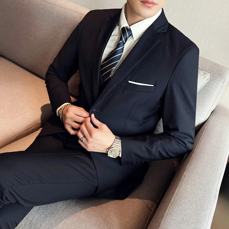 High quality fashion business casual (suit + vest + trousers) British style European and American wedding dress three-piece set