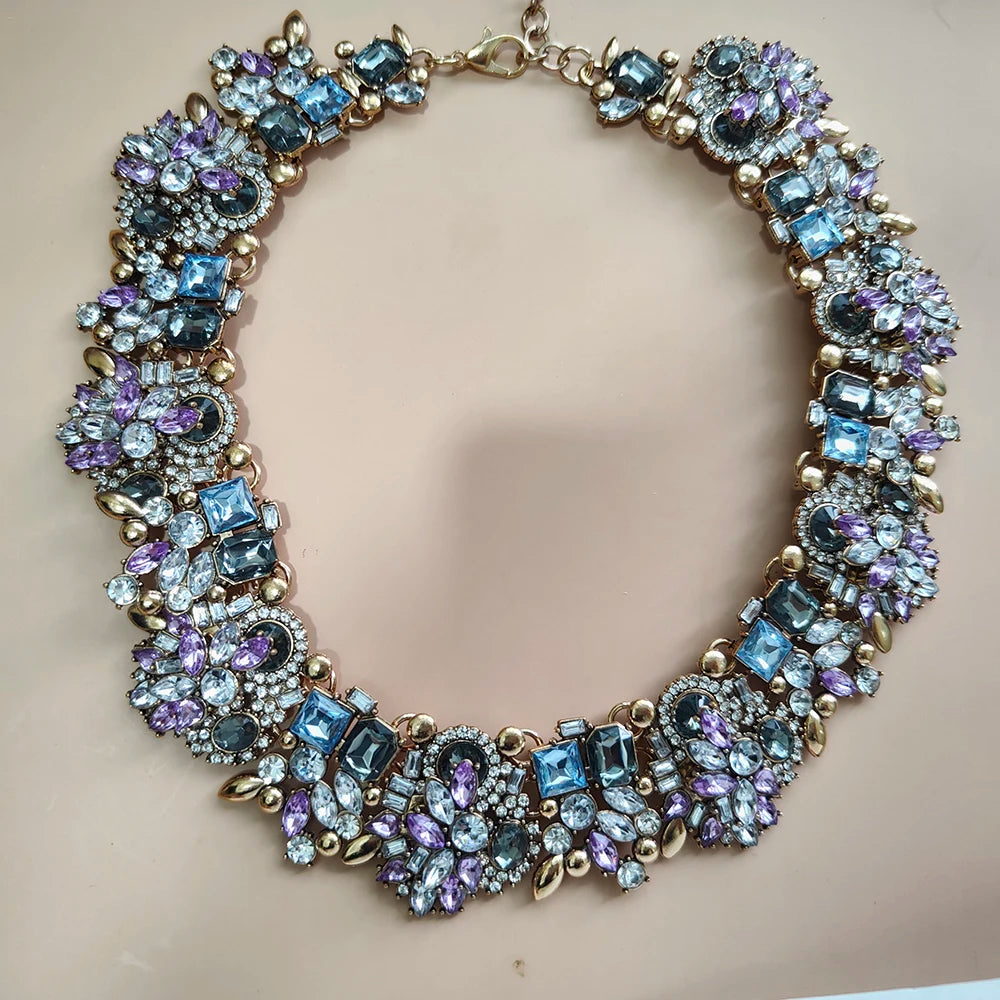 Elegant Jewellery Gifts for Her Women's Vintage Statement Earrings and Large Crystal Rhinestone Choker Necklace Jewelry Set