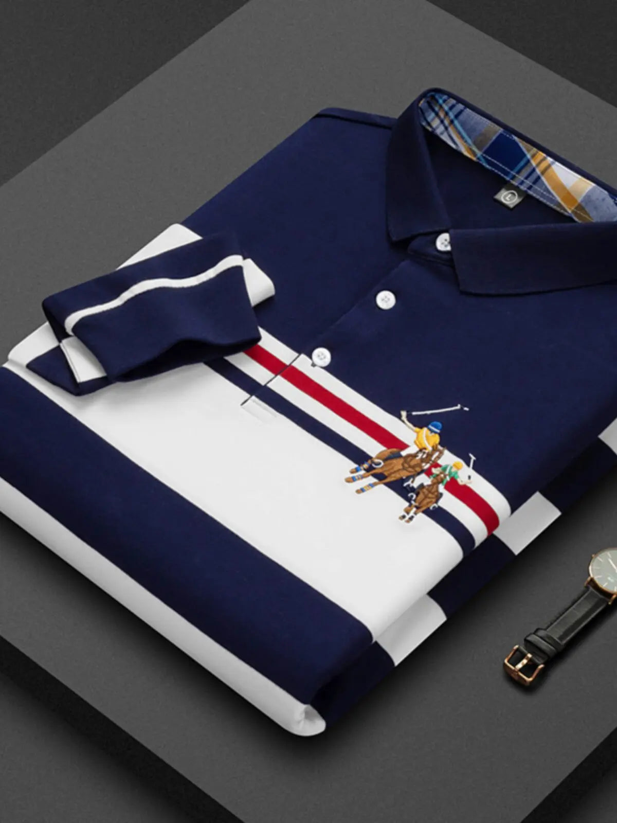Polo Shirt Man Long Sleeve Cotton Casual Striped Polo Shirt Men Fashion Lapel Button Shirt Embroidery High Quality Breathable