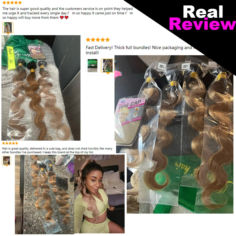Honey Blonde Human Hair Bundles Body Wave Bundles Human Hair 1 3 4 Brazilian Human Hair Extensions 100% Remy Bundles Deal