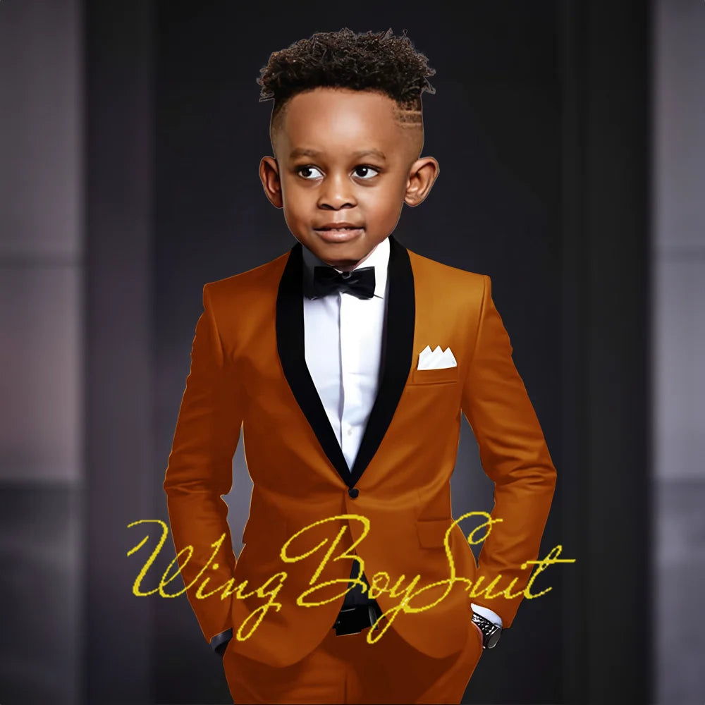 Boys Suits 2 Piece Classic Fleece Collar Wedding Tuxedo Formal Slim Fit Kids Jackets Pants 2-16 Years Tailored Clothes