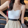 Summer Sexy Top Women Slim Thin Straps Camisole Sleeveless T-Shirt with Cups Solid Color Tank Tops Ice Silk Comfortable Sling
