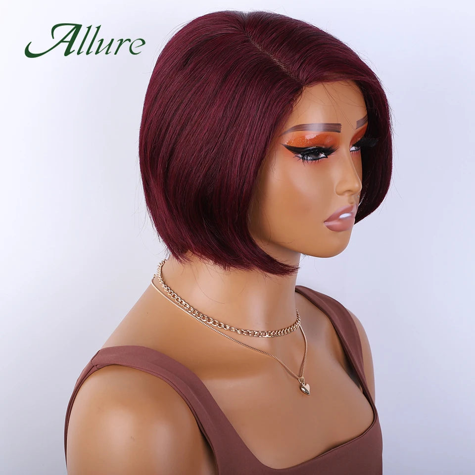 Brazilian Human Hair Lace Straight Bob Wigs 99j Colored Wear And Go Short Straight Bob Wigs For Black Women Straight Hair