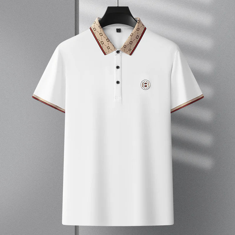 Men's short sleeved summer polo shirt high-end design exquisite smooth silk breathable wrinkle resistant hot selling T-shirt