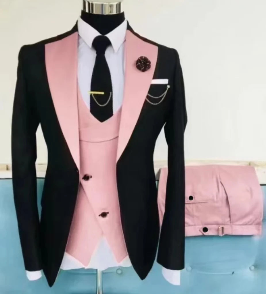 Men's Suit for Wedding 3 Pieces Blazer Vest and Pants Set Fitted Tuxedo for Groomsmen Adult Costume Summer Beach Wedding Parties