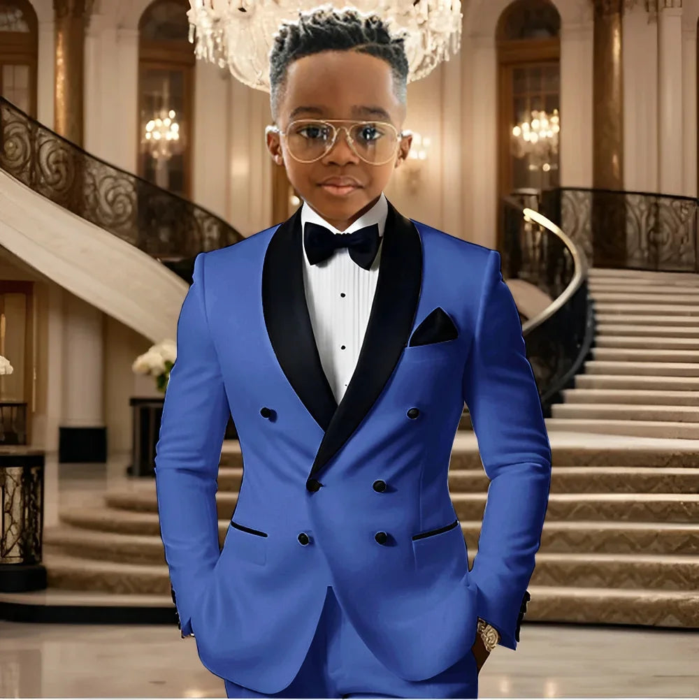 Boy Suits for Wedding Tuxedos with Black Shawl Lapel Double Breasted Mint Kids Wear Two Pieces Slim Flit Prom Party Blazer