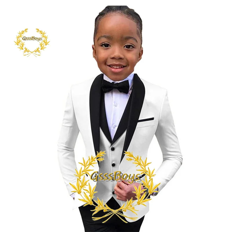 Boys Suit Wedding Tuxedo 3 Piece Shawl Collar Jacket Pants Vest Child Formal Blazer Set Slim Fit Outfit costume garcon mariage