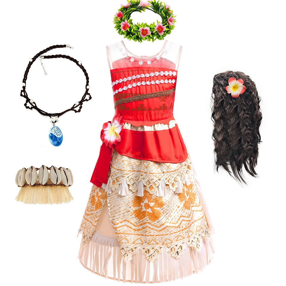 Moana Dress Cosplay Princess Costume Kids Vaiana Print Vestidos Girls Birthday Halloween Carnival Party Outfits Children Clothes