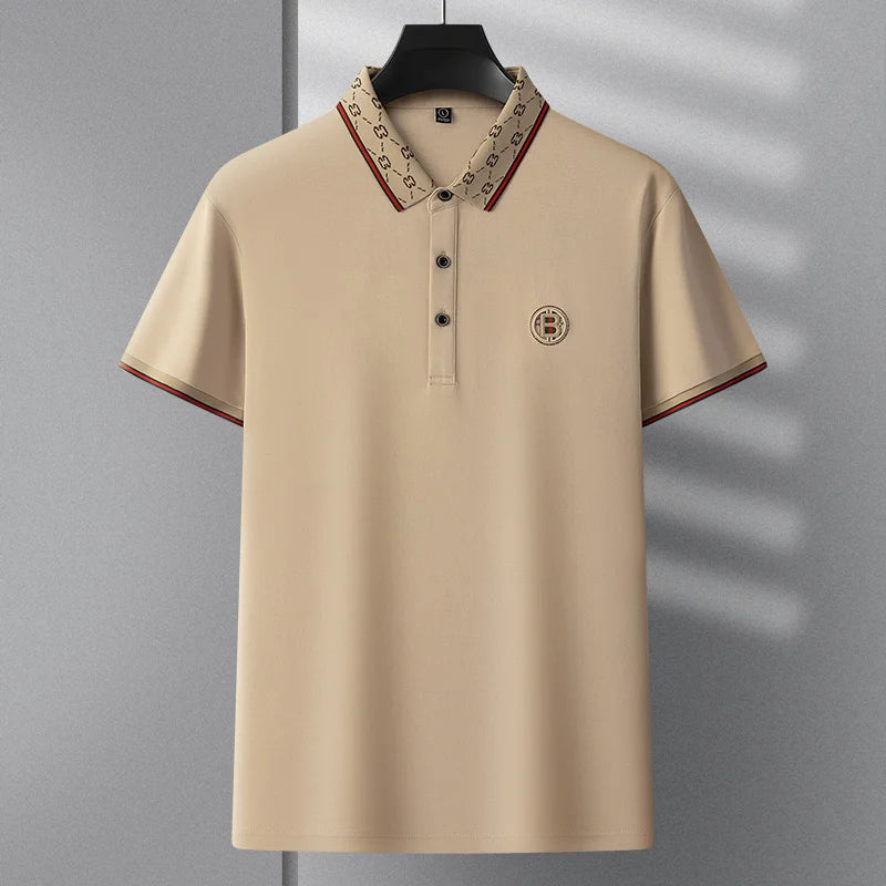Men's short sleeved summer polo shirt high-end design exquisite smooth silk breathable wrinkle resistant hot selling T-shirt