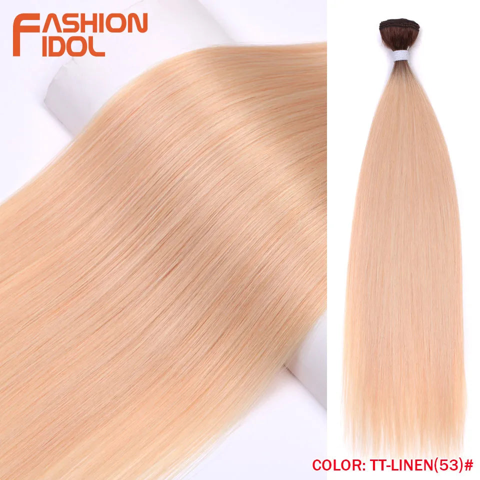 FASHION IDOL Bone Straight Hair Extensions Ombre Blonde Hair Bundles Super Long Hair Synthetic 24 Inch Straight Hair Full to End