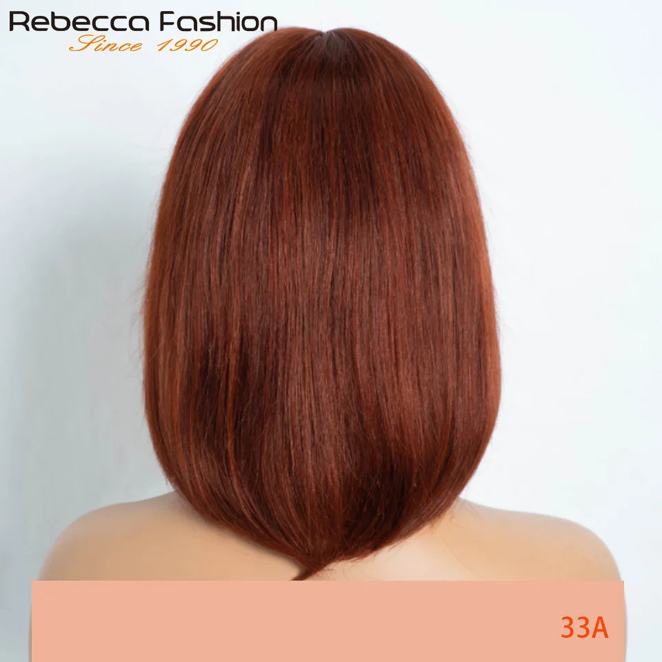Brazilian Hair Reddish Brown color#33A Short Cut Straight Bob with Bangs 100% Human Hair Bob Wigs Real Scalp Straight Bob Wig