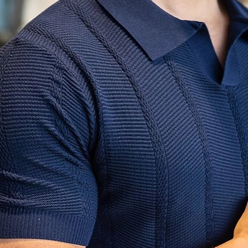 Men's Short Sleeved Knitted Polo Shirt Summer Business Lapel Stylish Solid Color Slim Fit Breathable Quick Drying Golf T-Shirt