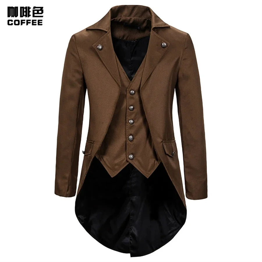2026 Gothic Blazers for Men Medieval Steampunk Vintage Suit Jackets Banquet Party Slim Formal Tuxedo Suit Men's Cosplay Costumes