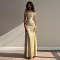 Shiny Sequin V Neck Maxi Dresses Women Elegant Slimming Backless Short Sleeved Long Dress Lady Gold Silver Party Evening Robes