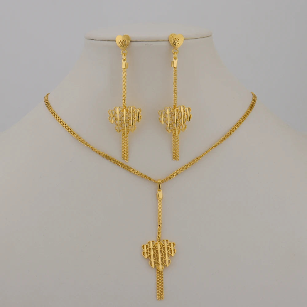 Gold-Plated Necklace Earrings Jewelry Set For Woman Fashion Charms Party Bridal Weddings Engagement Jewellery Gift