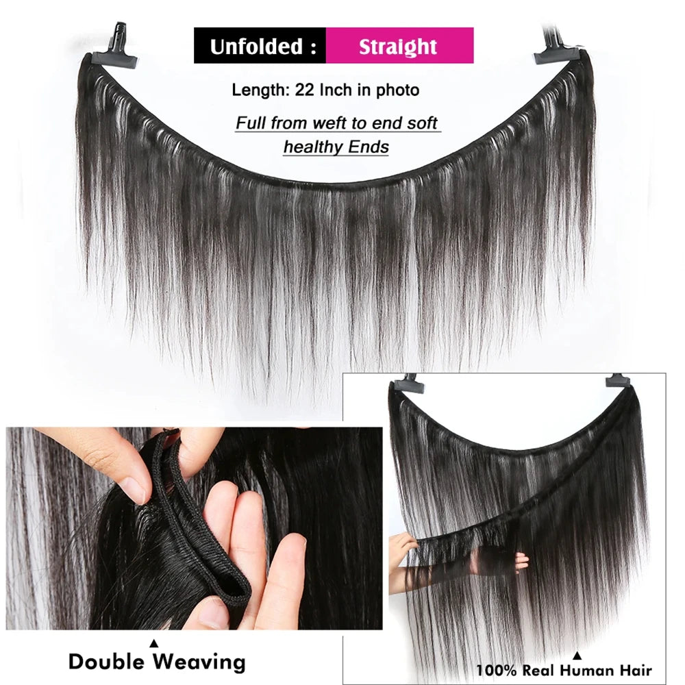 Brazilian Bundles Raw Human Hair Bone Straight Hair Extensions Bulk For Braiding 14-32 Inch Bundles Double Weft Hair Weave
