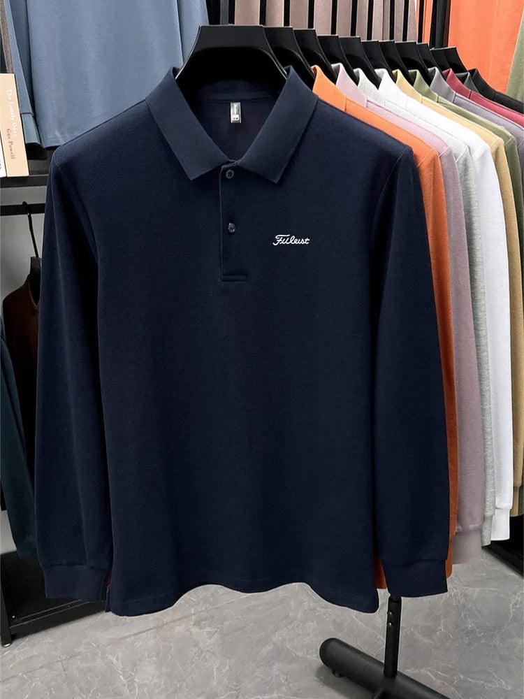 Golf brand Polo shirt long sleeved fashionable printed men's top spring new 100% cotton skin friendly comfortable casual T-shirt