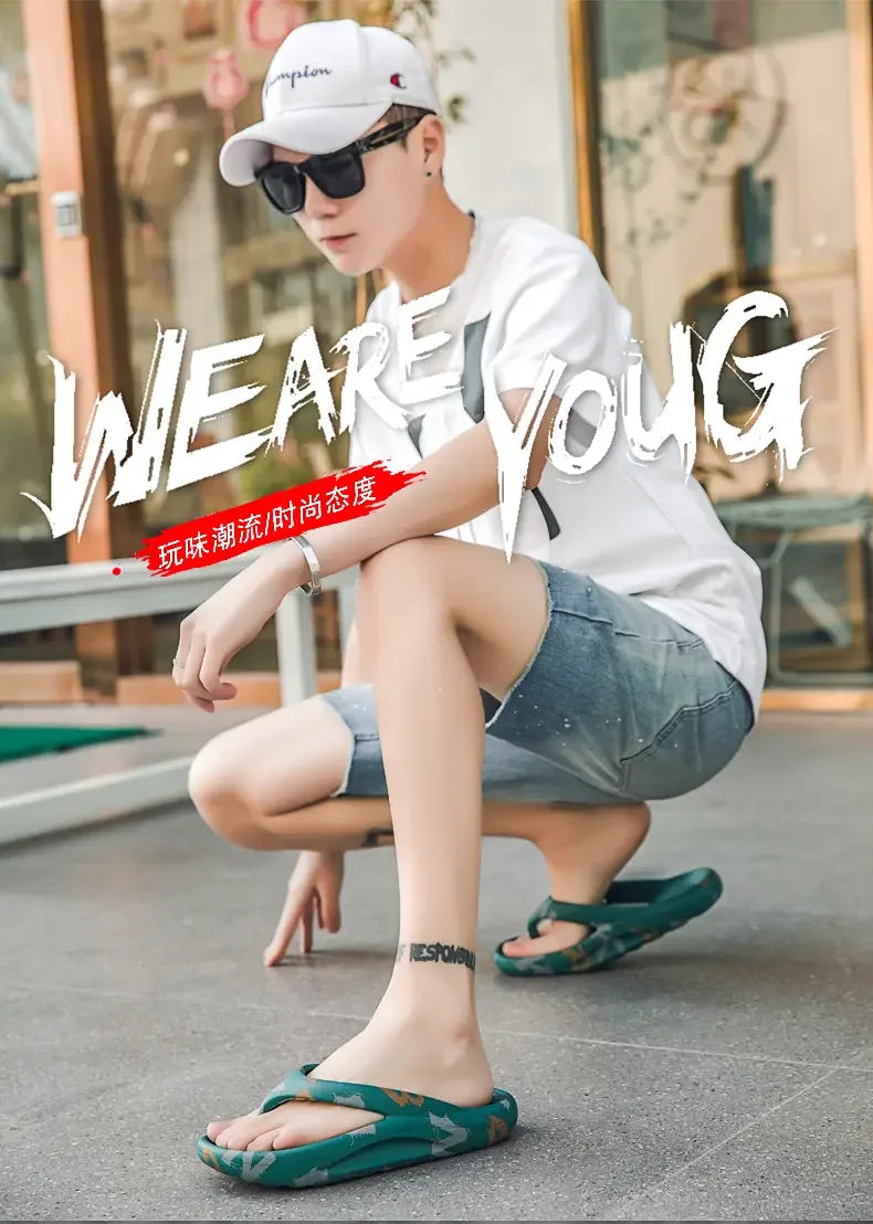 Fashion Daily Slippers for Men Anti Slip Soft Sole Lightweight Home Beach Outdoor Leisure Walking Footwear