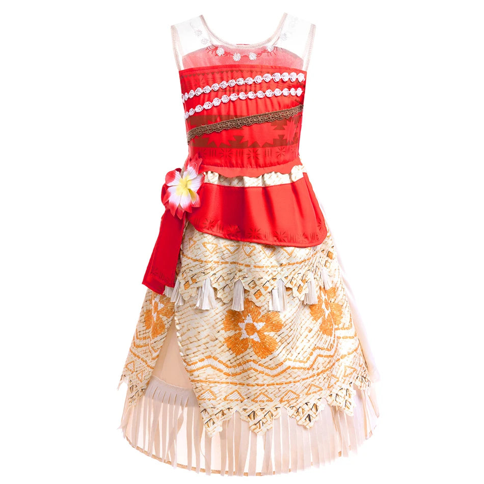 Moana Dress Cosplay Princess Costume Kids Vaiana Print Vestidos Girls Birthday Halloween Carnival Party Outfits Children Clothes