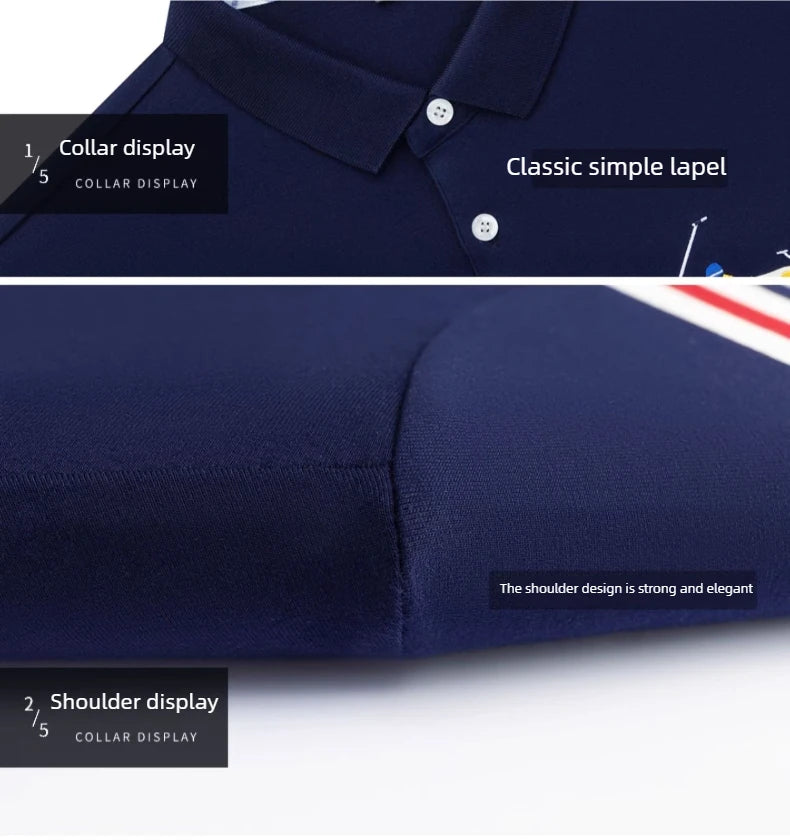 Polo Shirt Man Long Sleeve Cotton Casual Striped Polo Shirt Men Fashion Lapel Button Shirt Embroidery High Quality Breathable