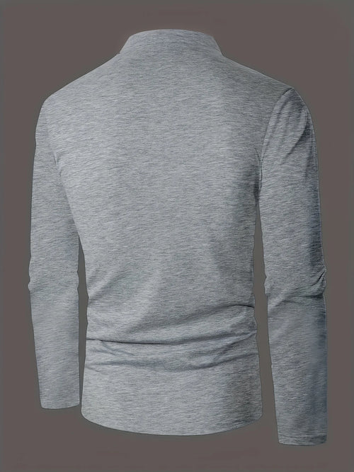 A Stylish Men's Round-Neck Plain Spliced Polo Shirt Suitable for Wearing at Home in Summer, Autumn, and Winter