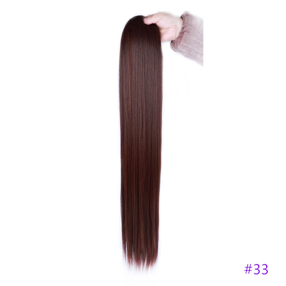 30 Inch Long Bone Straight Ponytails Futura Synthetic Drawstring Ponytails Clip-in Hair Extensions Straight Ponytails for Women