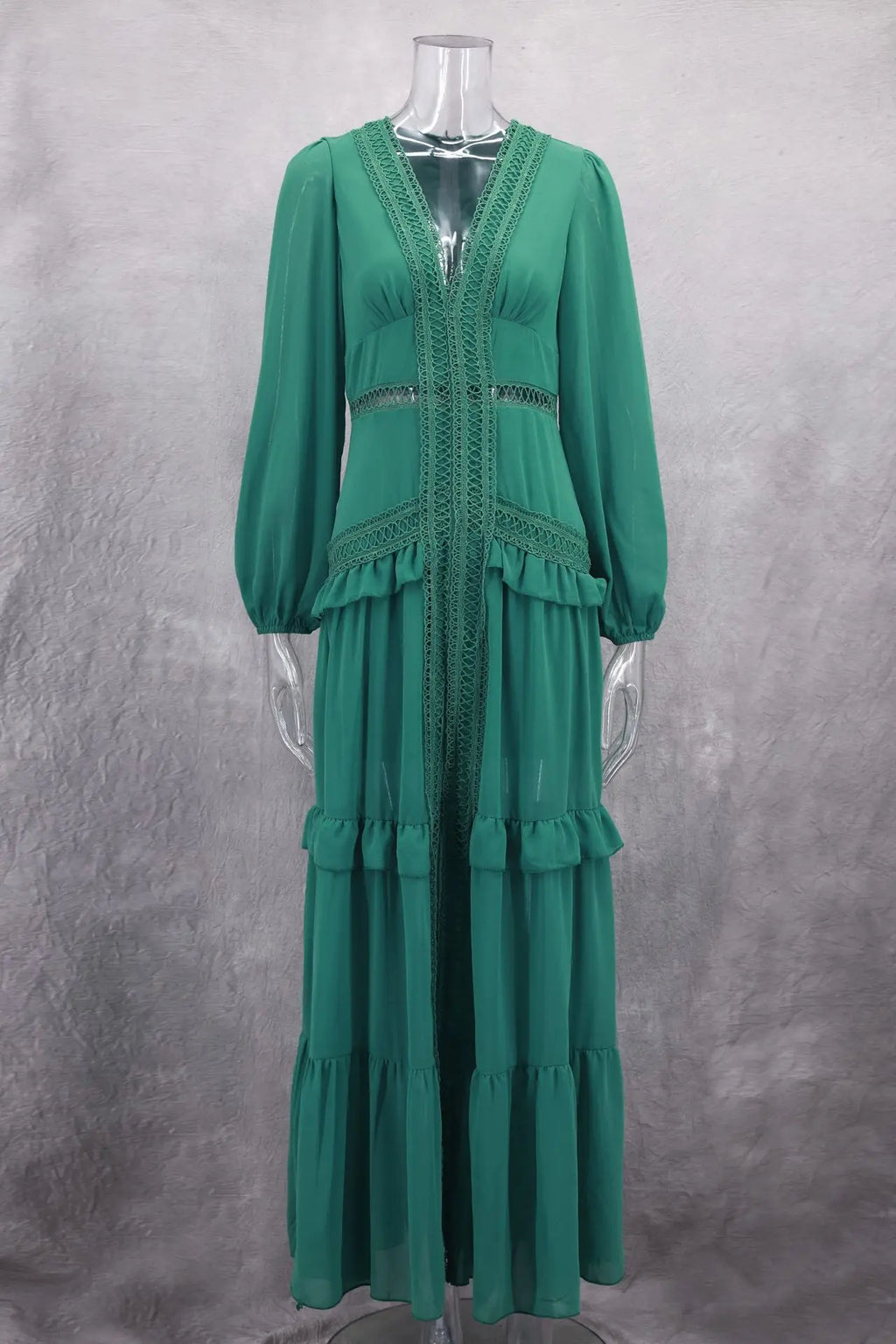 Elegant Womens Maxi Dress Ruffles Long Sleeve Hollow Out Evening Dresses Party Chic Robe Green Blue Purple New In Holiday Summer