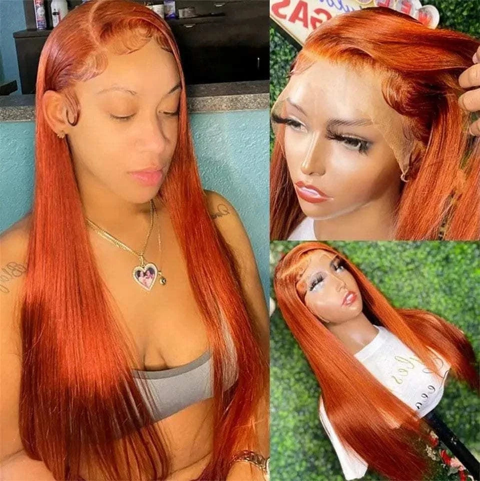 Bone Straight 13x6 HD 36 40 Inch 250% Ginger Orange Lace Front 100% Human Hair Wigs 13x4 Transparent Lace Frontal Remy Hair Wig