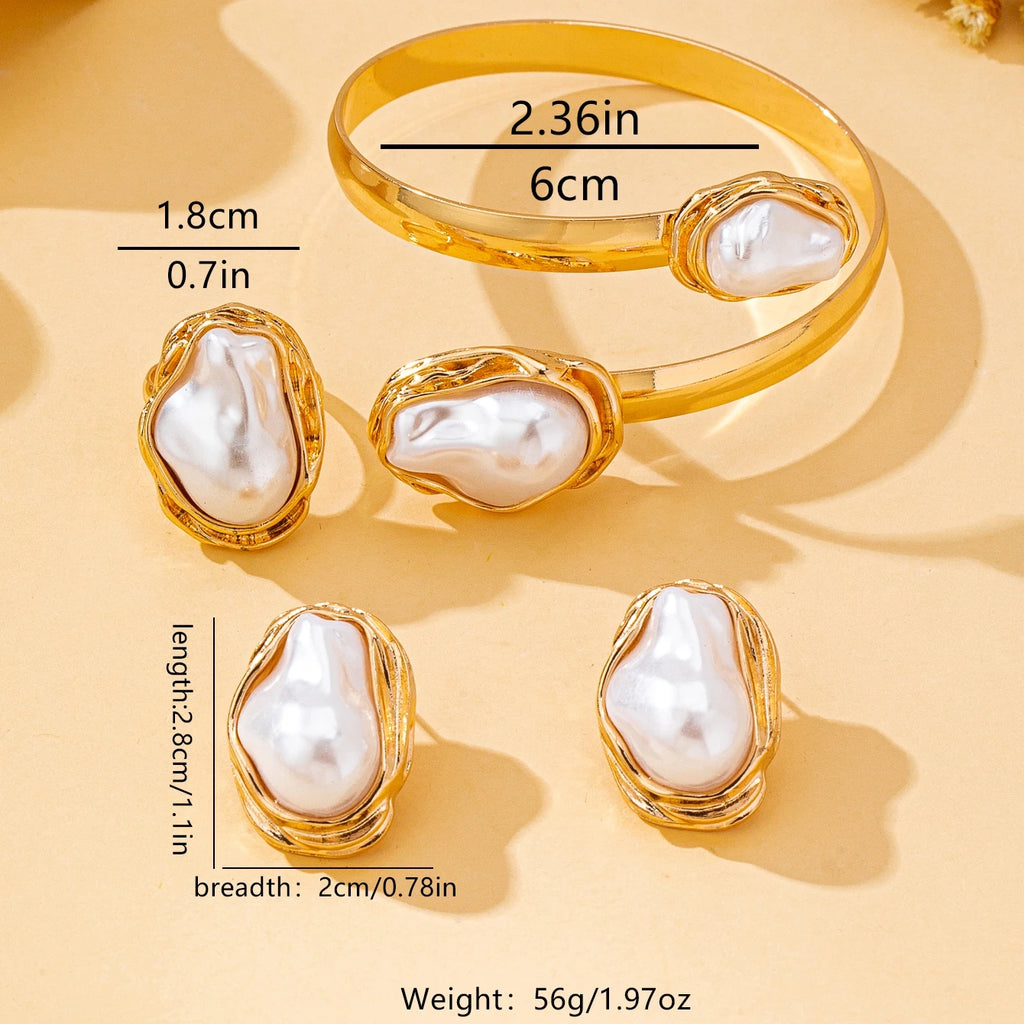 Women's Jewelry Set, Fashionable Baroque Style Bracelet, Ring, and Earring Set, Suitable for Daily Wear, Parties, and as a Gift