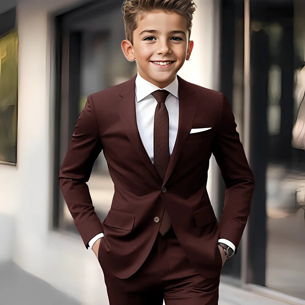 Brown Boys Suit 2 Piece Set Jacket Pants Wedding Kids Tuxedo Holiday Dress Boys Blazer Custom Clothes