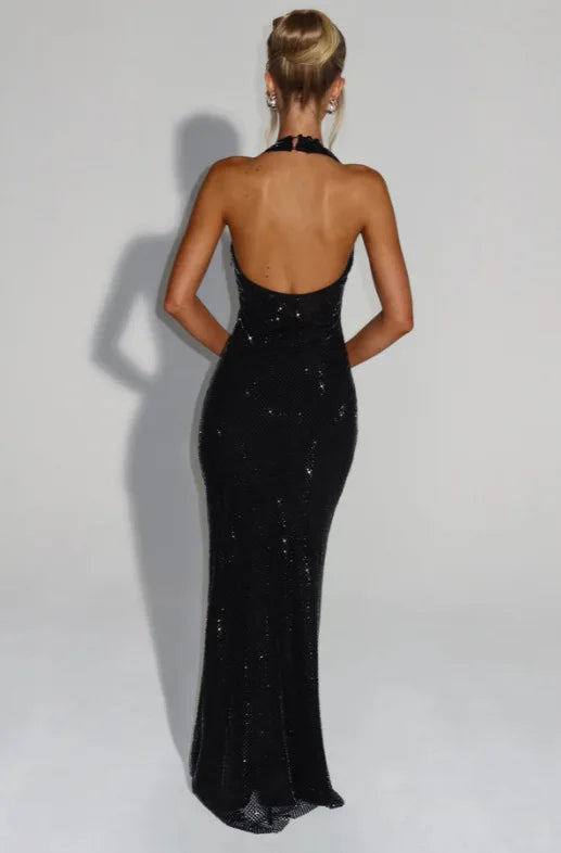 Giyu Sexy Sequined Mesh Diamond Club Evening Party Dresses Women 2025 Summer Autumn Sleeveless Backless Bodycon Maxi Long Dress