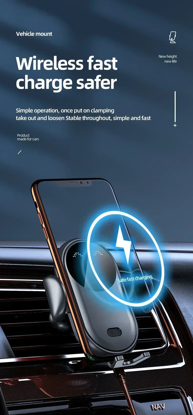 VIKEFON Car Wireless Charger Car Phone Holder for iPhone 17-12 Pro Max 11 Pro X MAX 8 7 Plus Intelligent Infrared Phone Holder