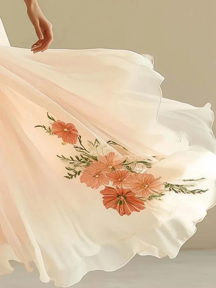 Lady Chic Floral Print Evening Party Dress Gown Women Elegant Short Sleeve High Waist V-neck Party Dresses 2025 Women Holiday
