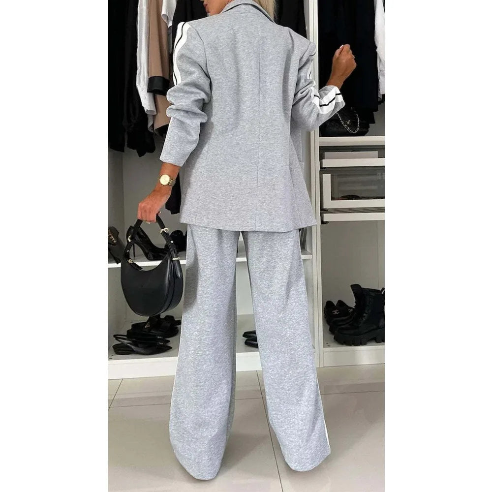 Women's Long Sleeve Blazer Suit Set - Autumn Winter Notch Casual Office Pantsuit for Business, Travel and Daily Wear